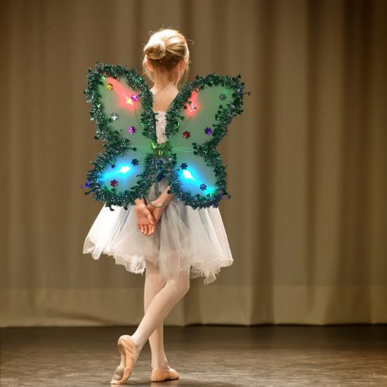 Kids Butterfly Wings Set LED Glowing Fairy Wing Butterfly Headband Tassel Wand Kit