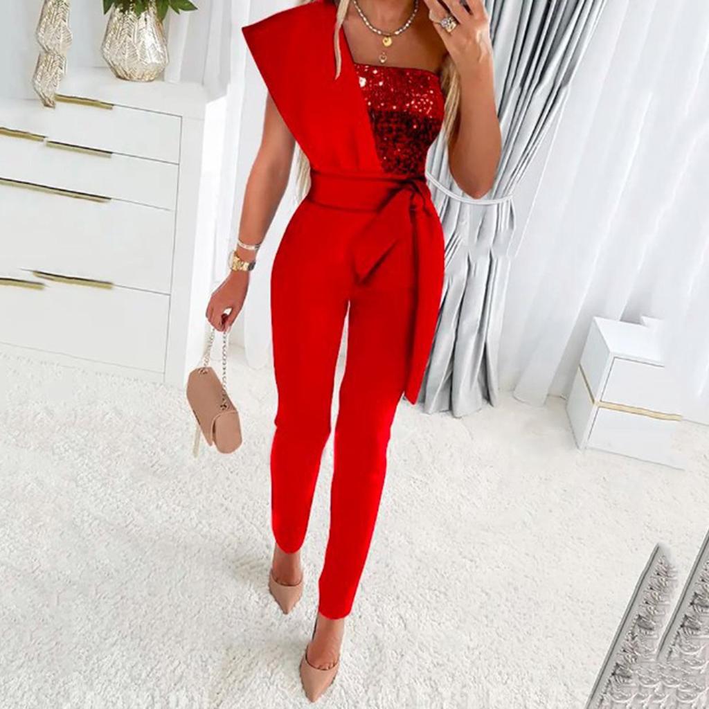2026 Summer Luxurious Sequin One-shoulder Jumpsuit: A Chic Socialite Style
