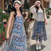 Gu Youran Plus-Size Women's Clothing for All Seasons, Bohemian Retro Travel Vacation Chiffon Camisole Dress Cardigan