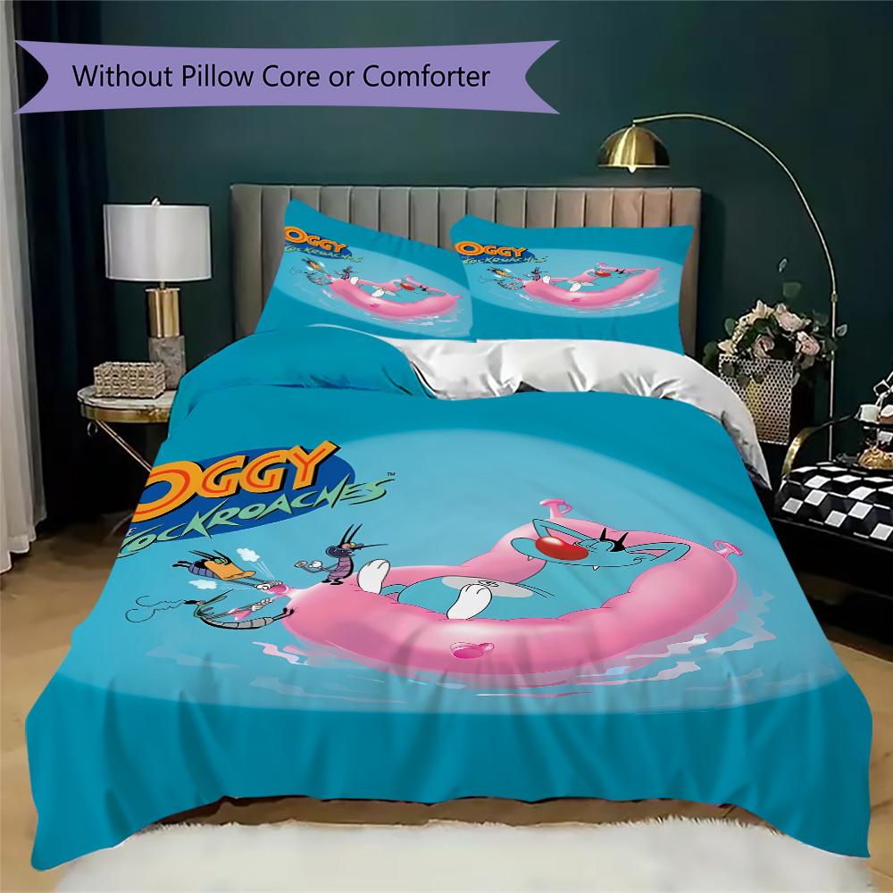 Oggy Pattern Bedding,Quilt Set Quilt Cover Pillowcase Home Birthday Gift (1*duvet cover+2*pillowcase,without core)NSJT0928124