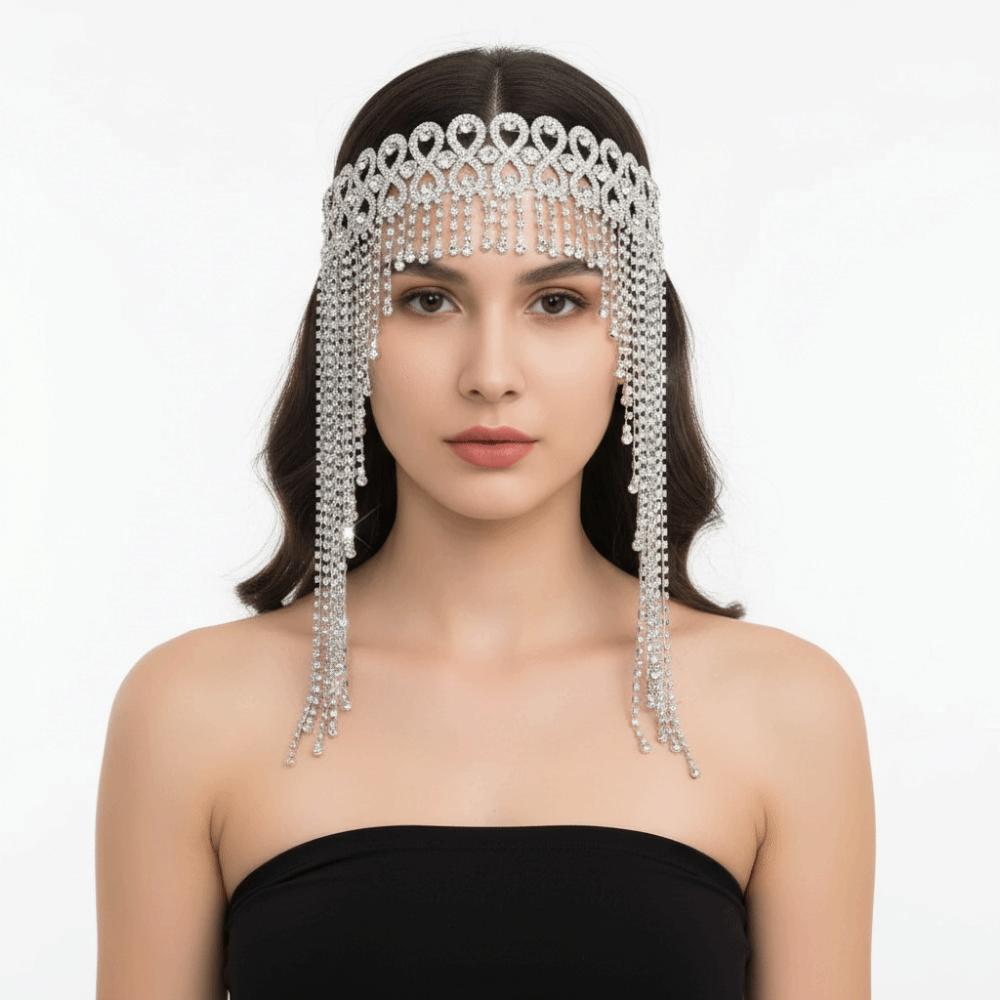 Long Tassel Sparkling Tiara Headdress Shiny Headpiece Cap Tassel Hair Chain  Party Props