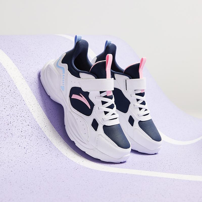 Anta Kids Synthetic Leather Fabric Trendy Versatile Lightweight Shock Absorbing Low Top Running Shoes Men Running Shoes Blue White A22445577N-2