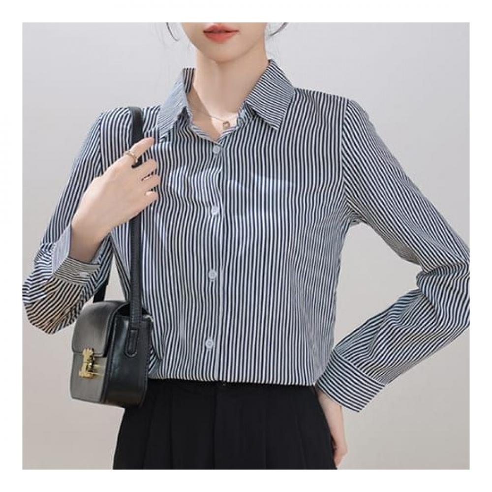 Navava Women Office Stripe Long Sleeve Shirt Nb2350