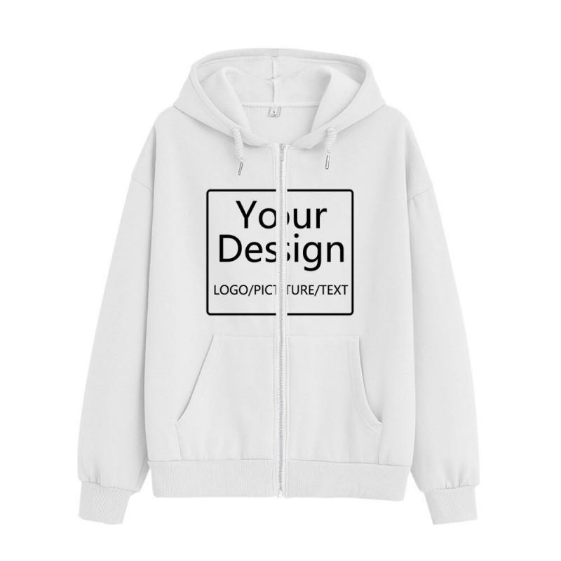 Custom Print Y2K Hooded Zip-Up Sweatshirt Women Oversized Long Sleeve Pullover In Cotton Fabric 2025