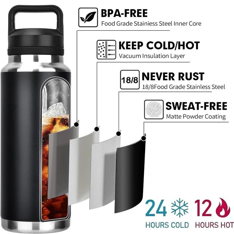 27oz/37oz Thermosflasche Heiß und Kalt Edelstahl Thermoskanne Tragbar Outdoor Camping Reise Auslaufsicher Trinkwasserflaschen