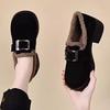 Thick-soled Velvet Autumn and Winter New Warm Matte Cotton Shoes Medium Heel Thick Heel Soft Sole Fluffy Shoes