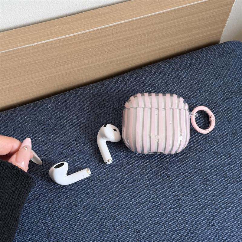 Minimal Small Fresh Pink Vertical Stripes for AirPods 1 /pro1 Earphone Protective Case Cover Second and Third Generation Girls