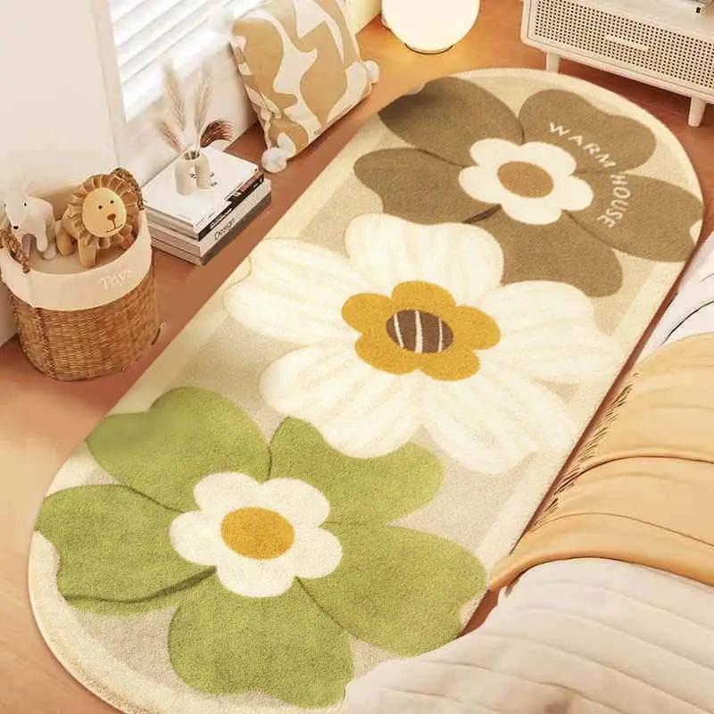 Hochfloriger Polyester-Teppich, waschbar, mit gestreiftem Blumenmuster, maschinengefertigter Teppich mit unregelmäßiger Form für Schlafzimmer, Wohnzimmer und Innenräume 40*60cm