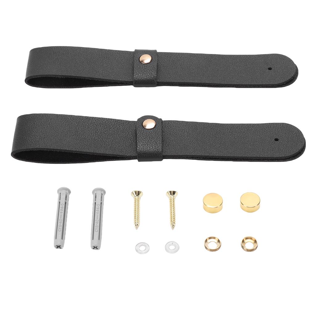 2pcs PU Leather Curtain Rod Holders Brackets Mounted Loop Straps with Screws Plastic Wall Plugs Boho Pole Hanger Hook