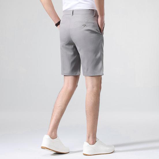 Men Suit Shorts Button Zipper Fly Straight Leg Casual Shorts Pockets Design Solid Color Elastic Golf Shorts Daily Wear