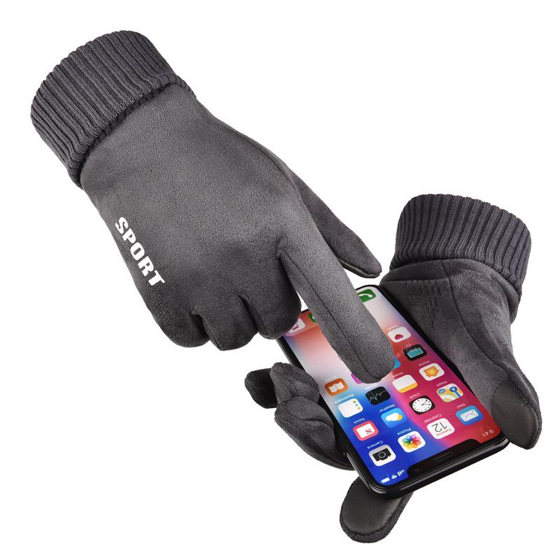 Men's and Women's Winter Touchscreen Gloves: Windproof, Suede, Two-Fingerless Design, Non-Slip, Warm, Female Student-Friendly.