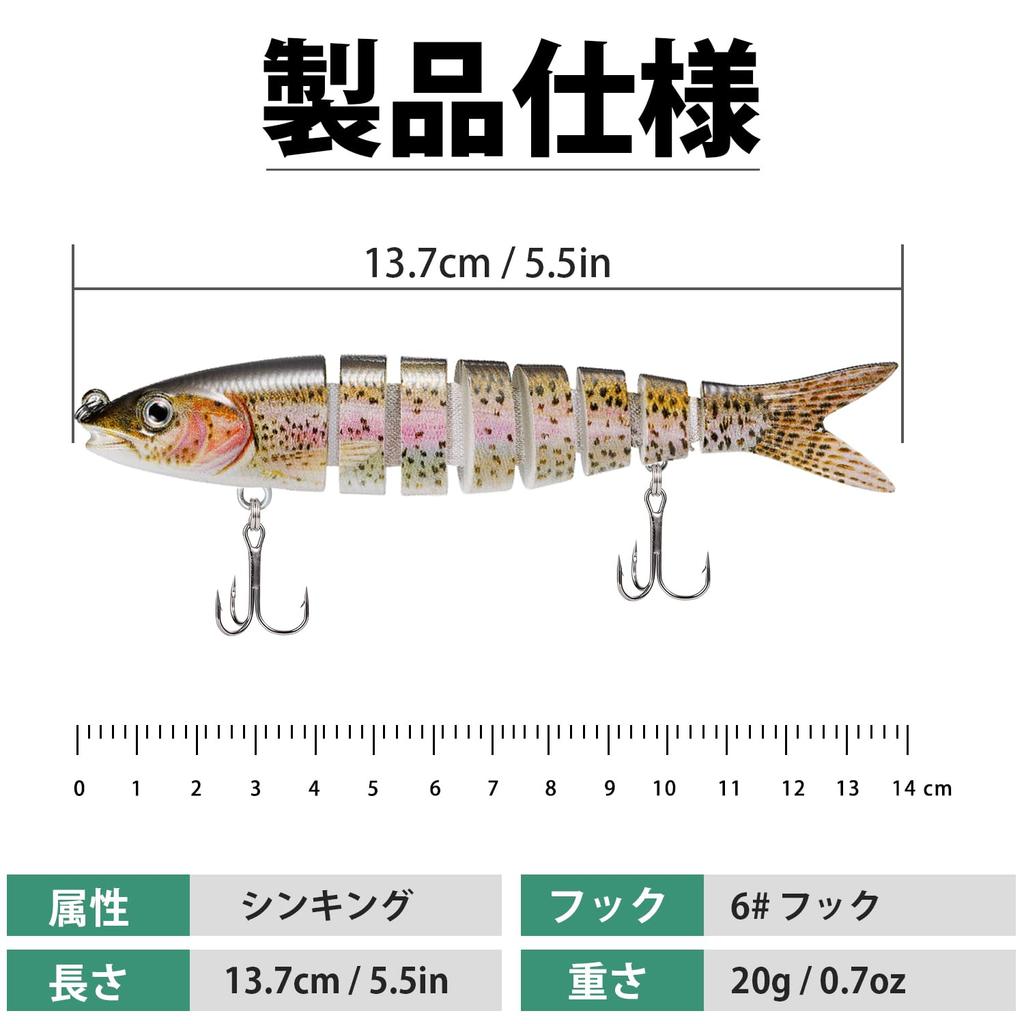 TRUSCEND Fishing Lure for Set of Lifelike Minnows for Saltwater and Freshwater Suitable for Sea Spanish and Other Fish [8-Joint Design] Ajing, 20g, 3,