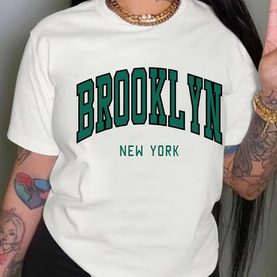Tricou unisex cu mânecă scurtă cu mânecă scurtă cu umăr căzut Tricouri WoUnisex cu imprimeu cu litere Brooklyn