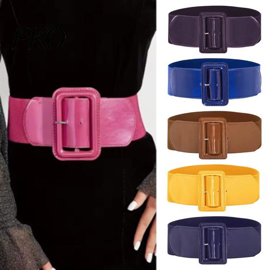 Ceinture en Simili Cuir Taille Réglable Ceinture Femme, Large Ceinture Élastique de Taille Accessoire avec Boucle Carrée, Robe Extensible Mode Flexible Stretch