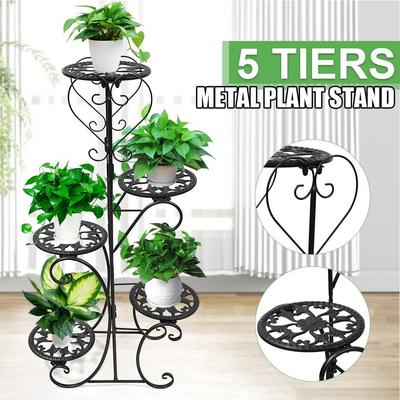 5 Spotted Metal Shelves Flower Pot Plant Stand Indoors / Outdoors Display Garden Flower Patio Plant Rack Black/ White/ Brown New