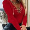Women's Long Sleeve Top V Neck Elegant Commute Solid Chain T-Shirt
