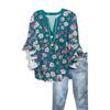 Women's Fashion Button V-Neck Ruffle Seven Sleeve Blouse Floral Printed Top