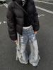 Plus Size Retro Y2K Distressed Blue Cargo Pants for Women -  Floor-Length Design