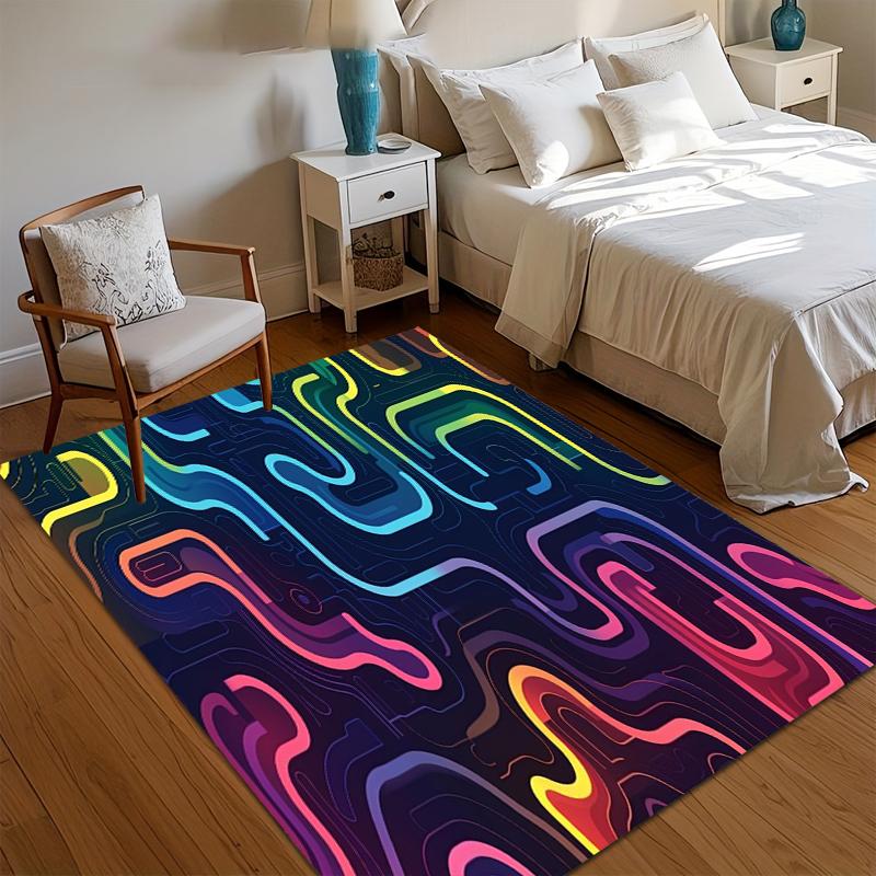 

Neon Wavy Line Print Non Slip Area Rug Soft Washable Entryway Floor Mat for Living Room Bedroom Kitchen Modern Vibe Decor Pieces 40x60cm
