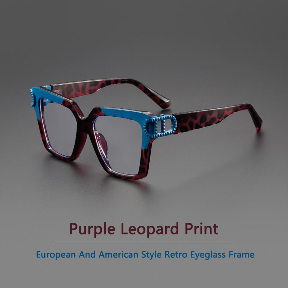 Oversized Square Reading Eyeglasses Anti- Blue Lightweight Blue Leopard Big Frames Computer Goggle Luxury Design Prescription Glasses