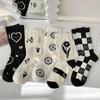 [5-Pair Set] Perios Flower Heart Mesh Summer Mid-Calf Socks
