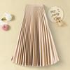 Women Midi Skirt Elastic High Waist Satin Pleated Skirt Solid Color Long Skirt Work Leisure Daily Wear