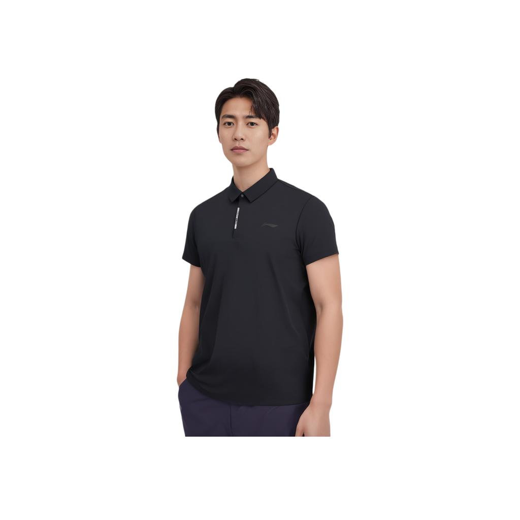 Li Ning Fitness Series Solid Color Comfortable Breathable Versatile Casual Short Sleeve Polo Shirt Men Tops Black APLU151-1