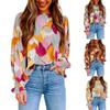 Casual Puff Long Sleeve Chiffon Blouse Spring Vintage Abstract Printed Shirt Fashion Loose Round Neck Tops Blusas De Mujer 25144