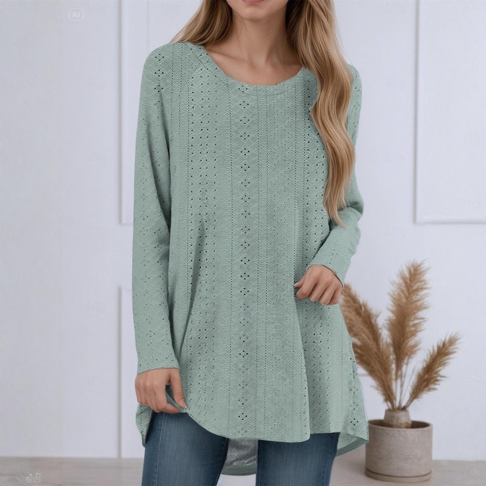 

Womens Tops Round Neck Long Sleeve Blouses Casual Mid-length Shirts Fashion Print Tunic Tops L