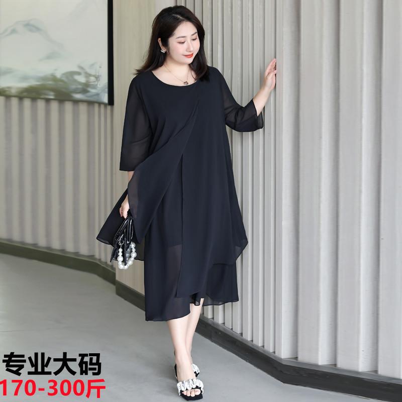 Large size women's chiffon dress spring new thin belly fat mm foreign style age-reducing fashion dress 8352