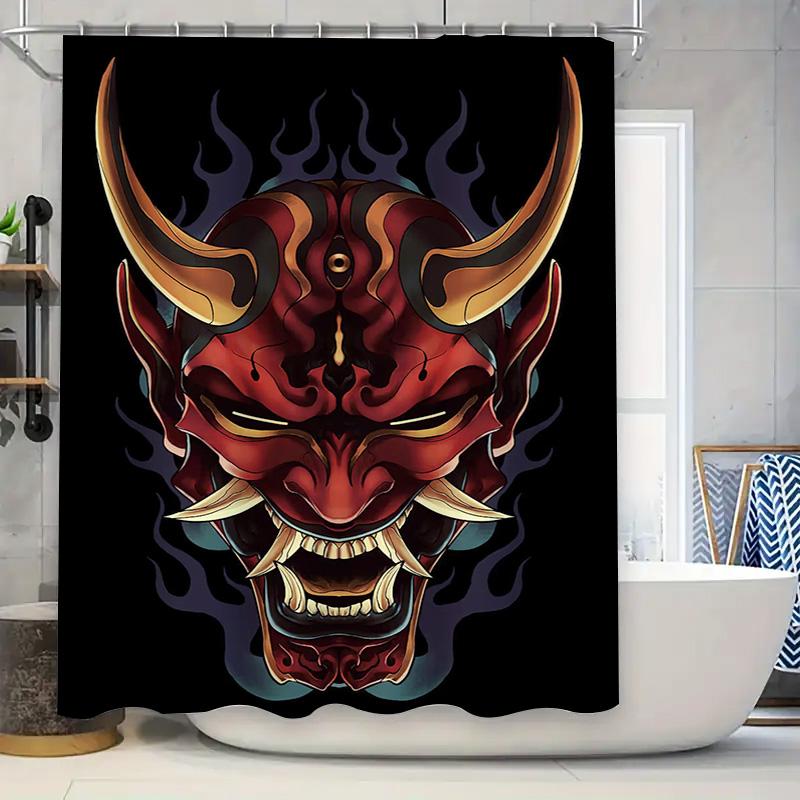 Stylish Dark Red Cartoon Devil Bath Shower Curtain Waterproof Polyester Decorative Home Decor Custom Size Available Black Flame