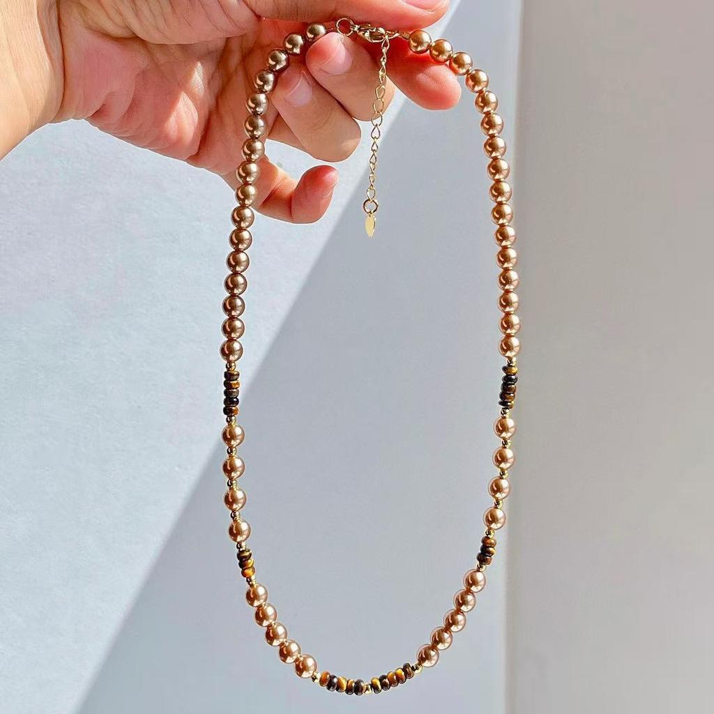 Maillard Style Natural Tiger's Eye Design Sense Gypsy Crystal Clavicle Chain Necklace