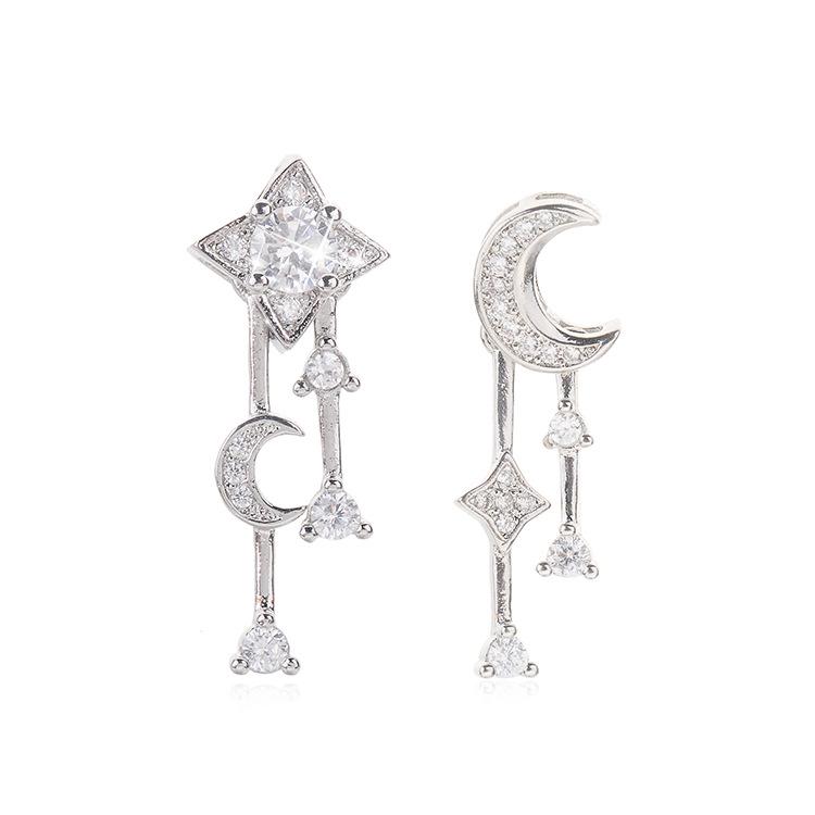 Korean Fashion Rhinestone Star and Moon Stud Earrings