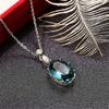 Cute Female Big Crystal White Blue Zircon Stone Pendant Necklace Vintage Silver Color Wedding  For Women