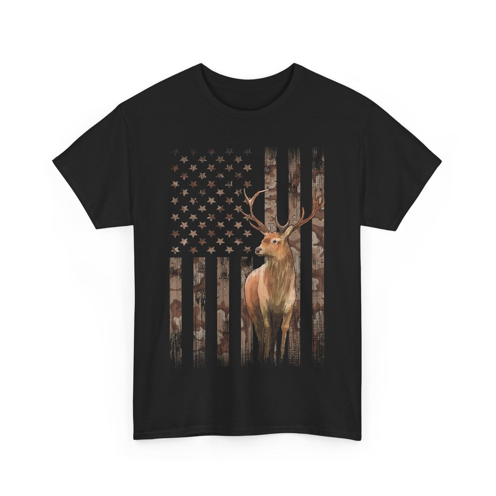 Deer Hunting Whitetails Hunter Dad Camouflage American Flag T-Shirt S