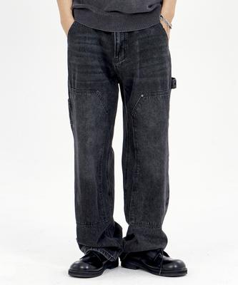 BY.L Double Knee Carpenter Vintage Washed Work Denim Pants Black