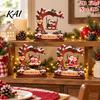 Festive Tabletop Display Wooden Christmas Swing Ornament, Cute Santa Claus Reindeer Penguin 2D Winter Theme Home Accents Flat Decoration for