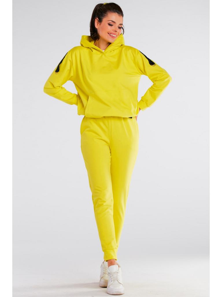 Hooded sweatshirt with shoulder patches, yellow L/XL