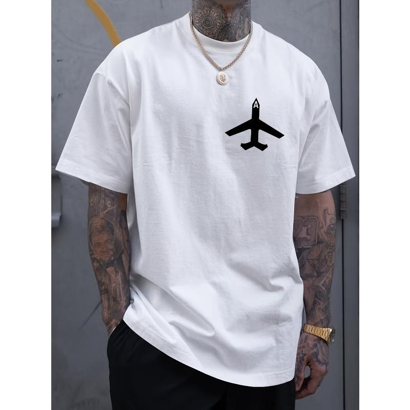 

Men s Fashionable Creative Design Airplane Print Short-Sleeve T-Shirt for Sports, Leisure, and Daily Versatile Wear in Summer S белый