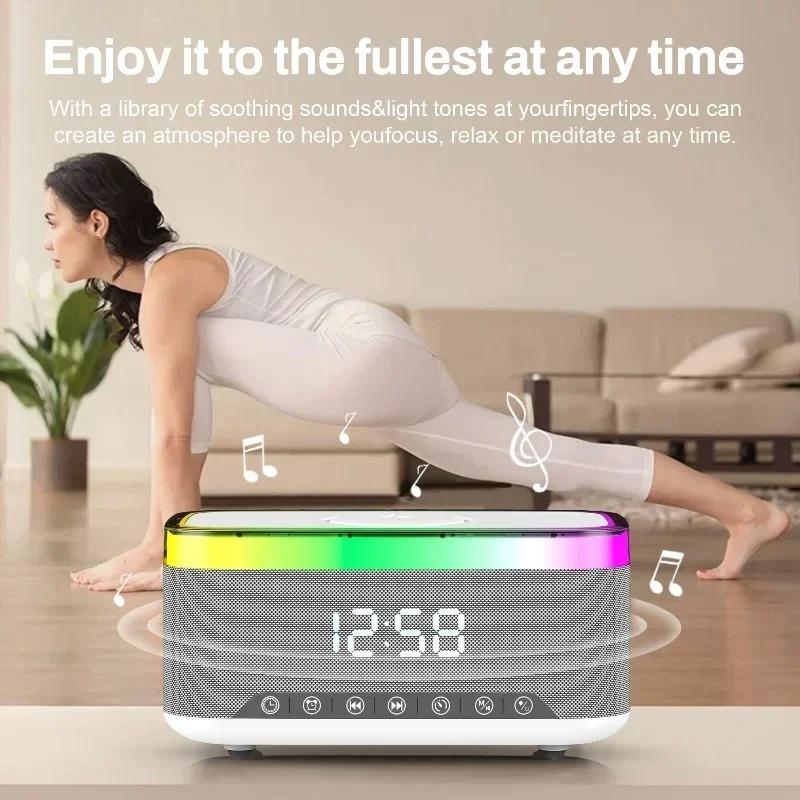 Multifunktions-Wecker mit Bluetooth-Lautsprecher, Nachtlicht, Handy-Ladestation 15W Schnellladung, Kabelloses Ladegerät für Zuhause2