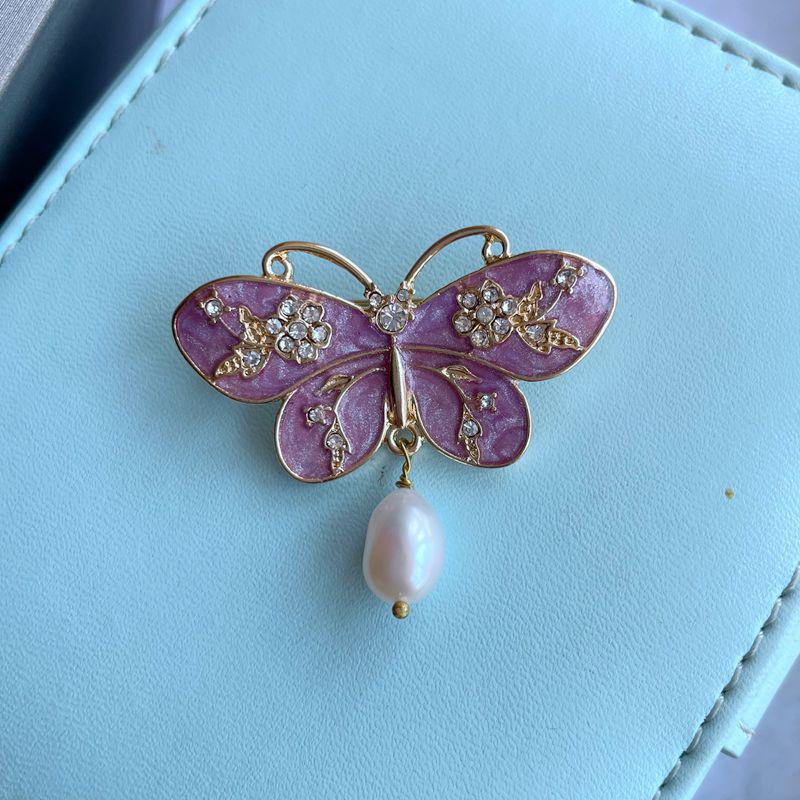 

Этническая эмалевая брошь-бабочка с пресноводным жемчугом - Женская сплавная булавка-корссаж в виде насекомого