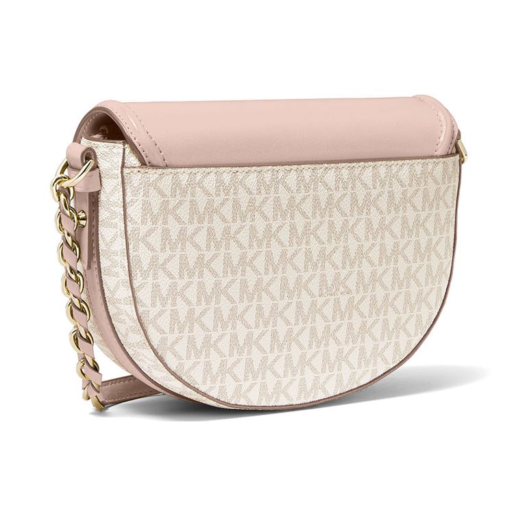 Michael Kors Mk Jet Set Charm Classic Monogram Color Block Leather Saddle Bag Medium Women Shoulder Bag Vanilla-White Nude-Pink 32T0GT9C6B-173