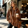 Women's Long Sleeve Flannel Hoodie Color Casual Pullover Top