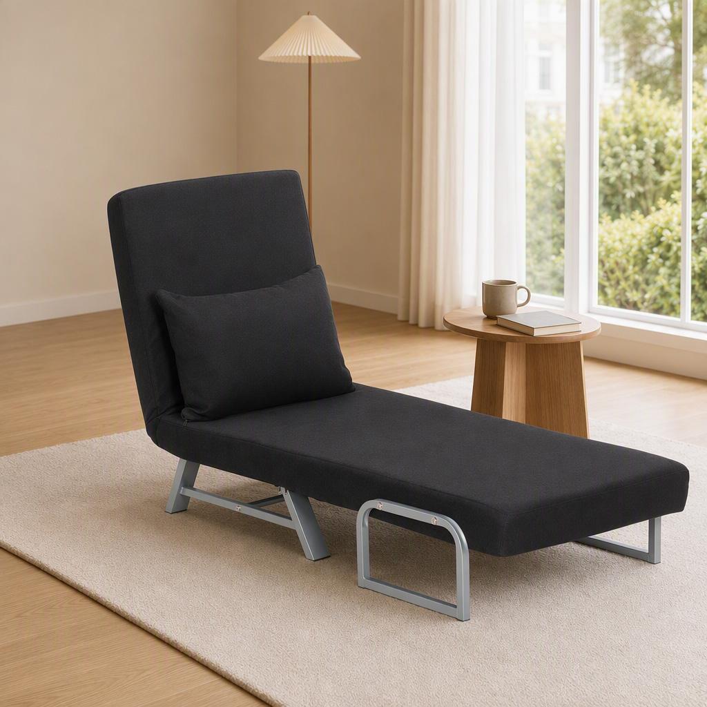 Single Sofa Bed, 3-in-1 Convertible Folding Chair Bed with Adjustable Backrest, Removable Armrests, Black