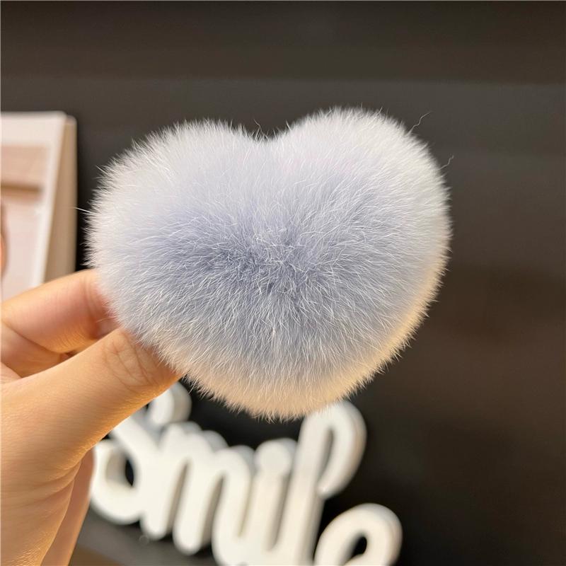 Love Hair Card  Cute Real Otter Rabbit Hair Little Peach Heart Hair Clip Headpiece Plush Ball Edge Clip Plush Hair Clip BB