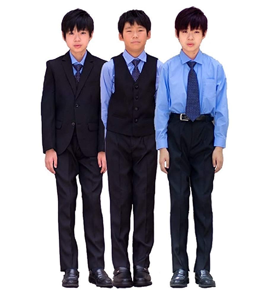 Boys Suit Set Black Graduation Ceremony Entrance Ceremony Wedding Kids Plain Black 145 150 155 160 Formal [Bona Vita] 5-piece Shichi-Go-San (160)