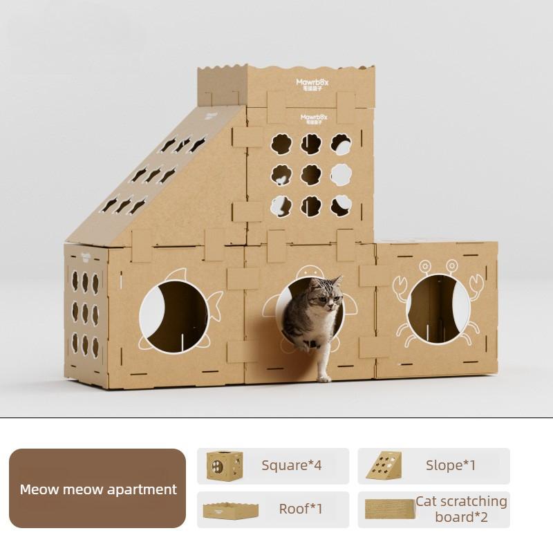 Corrugated Cardboard Cat Climbing Villa Multifunctional Scratching Board Wear-resistant Cat Tower Lightweight Large Game House