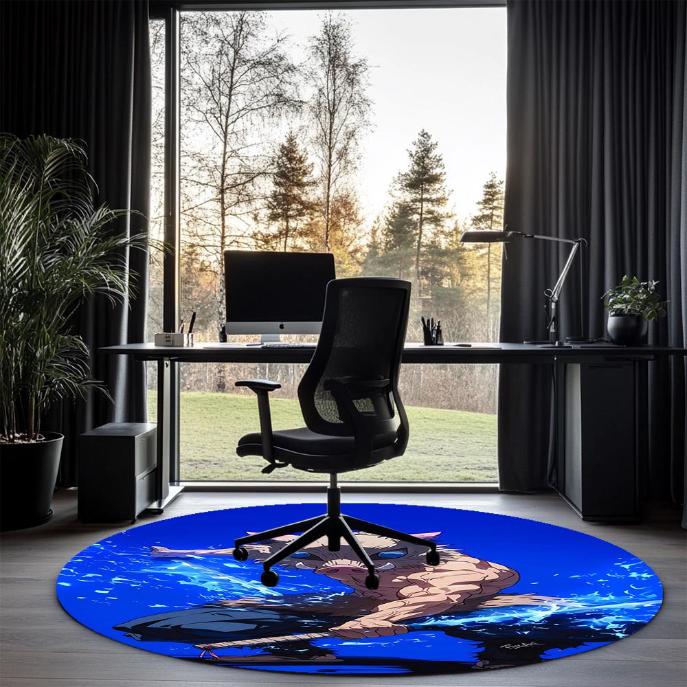 Demon Slayer Printed Round Rug Carpet Chair Rug Area Rug Entryway Doormats,for Office Chair Living Room Bedroom Kitchen Room.