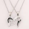 1 Pair Couple Necklace I Love You Rhinestone Inlaid Unisex Heart Shape Pendant Lover Necklace for Anniversary