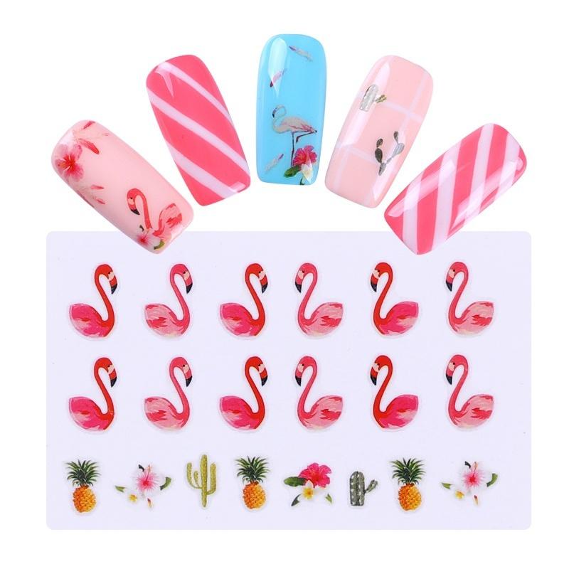 5 Sheets Summer Style Nail Water Decals Gradient Tropical Flamingo Stickers Fruit Watermeleon Nail A